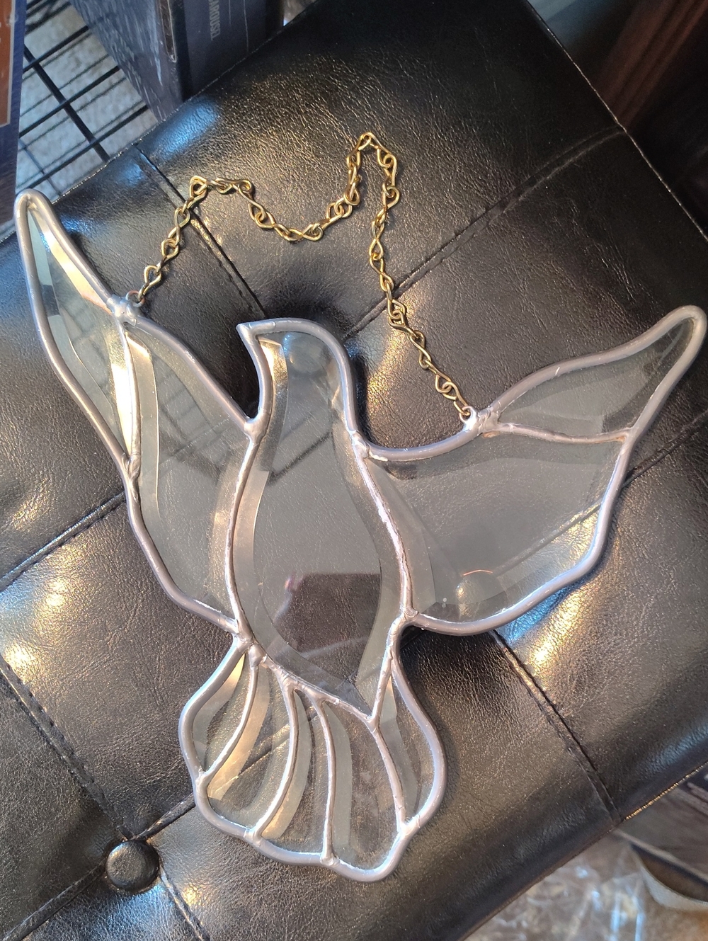 Stained (Clear)Glass Dove Suncatcher - Clear Glass with Gold Chain
